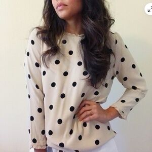 Kate Spade Beige and Black Polka Dot Blouse